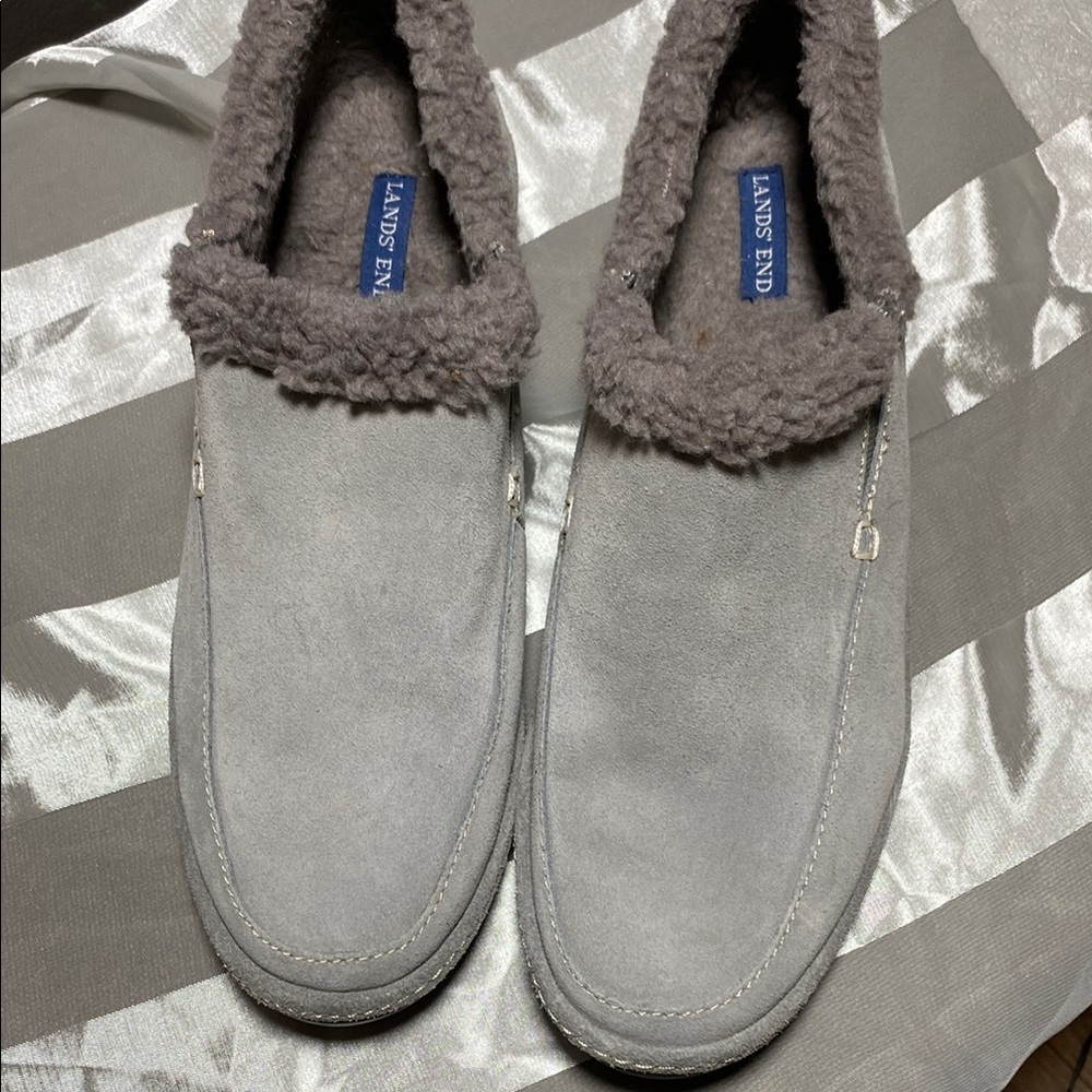 Lands' End Gray Suede Slip-On Loafers with Plush Lining (Fits like 9-9.5)